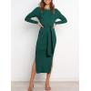 imageANRABESS Womens Long Sleeve Sweater Dress Crew Neck Slim Fit Slit Tie Waist 2025 Ribbed Knit Bodycon Midi Dress Fall OutfitsDark Green