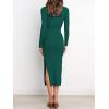 imageANRABESS Womens Long Sleeve Sweater Dress Crew Neck Slim Fit Slit Tie Waist 2025 Ribbed Knit Bodycon Midi Dress Fall OutfitsDark Green