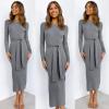 imageANRABESS Womens Long Sleeve Sweater Dress Crew Neck Slim Fit Slit Tie Waist 2025 Ribbed Knit Bodycon Midi Dress Fall OutfitsDark Grey