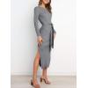 imageANRABESS Womens Long Sleeve Sweater Dress Crew Neck Slim Fit Slit Tie Waist 2025 Ribbed Knit Bodycon Midi Dress Fall OutfitsDark Grey