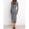 imageANRABESS Womens Long Sleeve Sweater Dress Crew Neck Slim Fit Slit Tie Waist 2025 Ribbed Knit Bodycon Midi Dress Fall OutfitsDark Grey