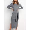 imageANRABESS Womens Long Sleeve Sweater Dress Crew Neck Slim Fit Slit Tie Waist 2025 Ribbed Knit Bodycon Midi Dress Fall OutfitsDark Grey