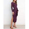 imageANRABESS Womens Long Sleeve Sweater Dress Crew Neck Slim Fit Slit Tie Waist 2025 Ribbed Knit Bodycon Midi Dress Fall OutfitsDark Purple