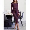 imageANRABESS Womens Long Sleeve Sweater Dress Crew Neck Slim Fit Slit Tie Waist 2025 Ribbed Knit Bodycon Midi Dress Fall OutfitsDark Purple