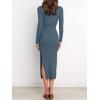 imageANRABESS Womens Long Sleeve Sweater Dress Crew Neck Slim Fit Slit Tie Waist 2025 Ribbed Knit Bodycon Midi Dress Fall OutfitsDusty Blue