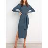 imageANRABESS Womens Long Sleeve Sweater Dress Crew Neck Slim Fit Slit Tie Waist 2025 Ribbed Knit Bodycon Midi Dress Fall OutfitsDusty Blue