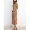 imageANRABESS Womens Long Sleeve Sweater Dress Crew Neck Slim Fit Slit Tie Waist 2025 Ribbed Knit Bodycon Midi Dress Fall OutfitsKhaki