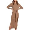 imageANRABESS Womens Long Sleeve Sweater Dress Crew Neck Slim Fit Slit Tie Waist 2025 Ribbed Knit Bodycon Midi Dress Fall OutfitsKhaki