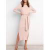 imageANRABESS Womens Long Sleeve Sweater Dress Crew Neck Slim Fit Slit Tie Waist 2025 Ribbed Knit Bodycon Midi Dress Fall OutfitsPink