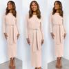 imageANRABESS Womens Long Sleeve Sweater Dress Crew Neck Slim Fit Slit Tie Waist 2025 Ribbed Knit Bodycon Midi Dress Fall OutfitsPink