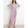 imageANRABESS Womens Long Sleeve Sweater Dress Crew Neck Slim Fit Slit Tie Waist 2025 Ribbed Knit Bodycon Midi Dress Fall OutfitsPurple