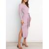 imageANRABESS Womens Long Sleeve Sweater Dress Crew Neck Slim Fit Slit Tie Waist 2025 Ribbed Knit Bodycon Midi Dress Fall OutfitsPurple