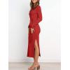 imageANRABESS Womens Long Sleeve Sweater Dress Crew Neck Slim Fit Slit Tie Waist 2025 Ribbed Knit Bodycon Midi Dress Fall OutfitsRed
