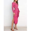 imageANRABESS Womens Long Sleeve Sweater Dress Crew Neck Slim Fit Slit Tie Waist 2025 Ribbed Knit Bodycon Midi Dress Fall OutfitsRose