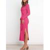 imageANRABESS Womens Long Sleeve Sweater Dress Crew Neck Slim Fit Slit Tie Waist 2025 Ribbed Knit Bodycon Midi Dress Fall OutfitsRose
