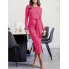 imageANRABESS Womens Long Sleeve Sweater Dress Crew Neck Slim Fit Slit Tie Waist 2025 Ribbed Knit Bodycon Midi Dress Fall OutfitsRose
