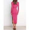 imageANRABESS Womens Long Sleeve Sweater Dress Crew Neck Slim Fit Slit Tie Waist 2025 Ribbed Knit Bodycon Midi Dress Fall OutfitsRose