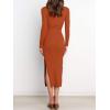 imageANRABESS Womens Long Sleeve Sweater Dress Crew Neck Slim Fit Slit Tie Waist 2025 Ribbed Knit Bodycon Midi Dress Fall OutfitsRust