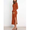 imageANRABESS Womens Long Sleeve Sweater Dress Crew Neck Slim Fit Slit Tie Waist 2025 Ribbed Knit Bodycon Midi Dress Fall OutfitsRust