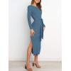 imageANRABESS Womens Long Sleeve Sweater Dress Crew Neck Slim Fit Slit Tie Waist 2025 Ribbed Knit Bodycon Midi Dress Fall OutfitsTeal