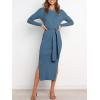 imageANRABESS Womens Long Sleeve Sweater Dress Crew Neck Slim Fit Slit Tie Waist 2025 Ribbed Knit Bodycon Midi Dress Fall OutfitsTeal