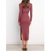 imageANRABESS Womens Long Sleeve Sweater Dress Crew Neck Slim Fit Slit Tie Waist 2025 Ribbed Knit Bodycon Midi Dress Fall OutfitsWatermelon Red