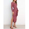 imageANRABESS Womens Long Sleeve Sweater Dress Crew Neck Slim Fit Slit Tie Waist 2025 Ribbed Knit Bodycon Midi Dress Fall OutfitsWatermelon Red