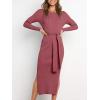imageANRABESS Womens Long Sleeve Sweater Dress Crew Neck Slim Fit Slit Tie Waist 2025 Ribbed Knit Bodycon Midi Dress Fall OutfitsWatermelon Red