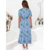 imageANRABESS Womens Summer Short Sleeve Maxi Dress 2025 Casual V Neck High Waist ALine Flowy Loose Tiered Boho Long DressesBlue Geometry