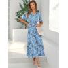 imageANRABESS Womens Summer Short Sleeve Maxi Dress 2025 Casual V Neck High Waist ALine Flowy Loose Tiered Boho Long DressesBlue Geometry