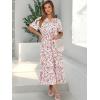 imageANRABESS Womens Summer Short Sleeve Maxi Dress 2025 Casual V Neck High Waist ALine Flowy Loose Tiered Boho Long DressesDeep Pink Floral
