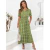 imageANRABESS Womens Summer Short Sleeve Maxi Dress 2025 Casual V Neck High Waist ALine Flowy Loose Tiered Boho Long DressesGreen Geometry