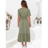 imageANRABESS Womens Summer Short Sleeve Maxi Dress 2025 Casual V Neck High Waist ALine Flowy Loose Tiered Boho Long DressesOlive Green