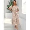 imageANRABESS Womens Summer Short Sleeve Maxi Dress 2025 Casual V Neck High Waist ALine Flowy Loose Tiered Boho Long DressesPrint Floral Brown