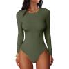 imageANRABESS Women Long Sleeve Crew Neck Bodysuits Top 2025 Fall Slim Fit Ribbed Knit Soft Basic Tee ShirtsArmy Green