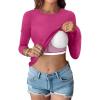 imageANRABESS Women Long Sleeve Shirts Builtin Bra Crewneck Rib Knit Slim Fit Basic Tee Tops 2025 Fall Casual TShirt Base LayerHot Pink