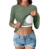 imageANRABESS Women Long Sleeve Shirts Builtin Bra Crewneck Rib Knit Slim Fit Basic Tee Tops 2025 Fall Casual TShirt Base LayerSage Green