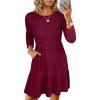 imageANRABESS Womens Long Sleeve 2025 Fall Short Dress Casual Ribbed Knit Crewneck Flowy A Line Mini Sweater Dresses with PocketsBurgundy