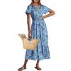 imageANRABESS Womens Summer Short Sleeve Maxi Dress 2025 Casual V Neck High Waist ALine Flowy Loose Tiered Boho Long DressesBlue Geometry