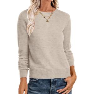imageANRABESS Sweaters for Women Long Sleeve Lightweight Crewneck Soft Basic Knit Loose Fit Pullover Top 2025 Fall Trendy OutfitsAlmond