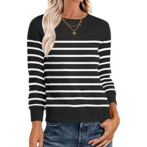 imageANRABESS Sweaters for Women Long Sleeve Lightweight Crewneck Soft Basic Knit Loose Fit Pullover Top 2025 Fall Trendy OutfitsBlack White