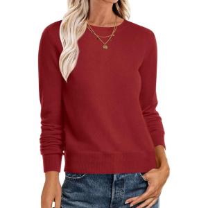 imageANRABESS Sweaters for Women Long Sleeve Lightweight Crewneck Soft Basic Knit Loose Fit Pullover Top 2025 Fall Trendy OutfitsBrick Red