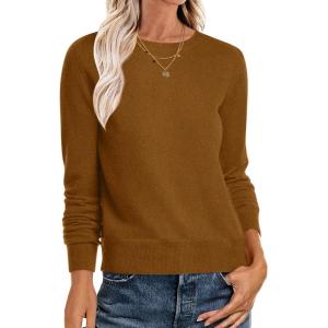 imageANRABESS Sweaters for Women Long Sleeve Lightweight Crewneck Soft Basic Knit Loose Fit Pullover Top 2025 Fall Trendy OutfitsCaramel