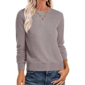 imageANRABESS Sweaters for Women Long Sleeve Lightweight Crewneck Soft Basic Knit Loose Fit Pullover Top 2025 Fall Trendy OutfitsGrey Taupe