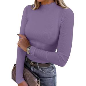 imageANRABESS Womens Lettuce Trim Mock Neck Long Sleeve Tops 2025 Casual Dressy Ribbed Knit Slim Fit Tee Shirt Fall Layer OutfitsPurple