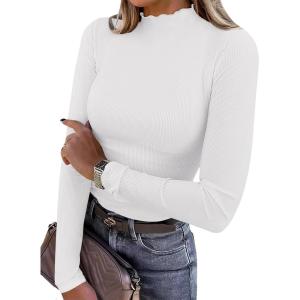 imageANRABESS Womens Lettuce Trim Mock Neck Long Sleeve Tops 2025 Casual Dressy Ribbed Knit Slim Fit Tee Shirt Fall Layer OutfitsWhite