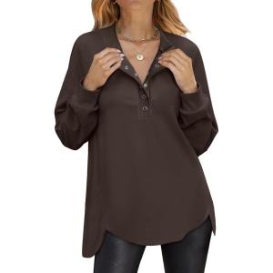 imageANRABESS Womens Long Sleeve Henley Tops Tunic Sweatshirt Loose Slit Casual Button Shirts Pullover 2025 Fall Winter OutfitsBrown