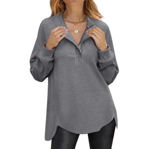 imageANRABESS Womens Long Sleeve Henley Tops Tunic Sweatshirt Loose Slit Casual Button Shirts Pullover 2025 Fall Winter OutfitsGrey