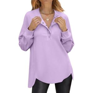 imageANRABESS Womens Long Sleeve Henley Tops Tunic Sweatshirt Loose Slit Casual Button Shirts Pullover 2025 Fall Winter OutfitsLight Purple