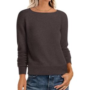imageANRABESS Womens Long Sleeve Rolled Boat Neck Casual Soft Lightweight Basic Pullover Sweater Top 2025 Fall Shirt Work OutfitsDeep Taupe